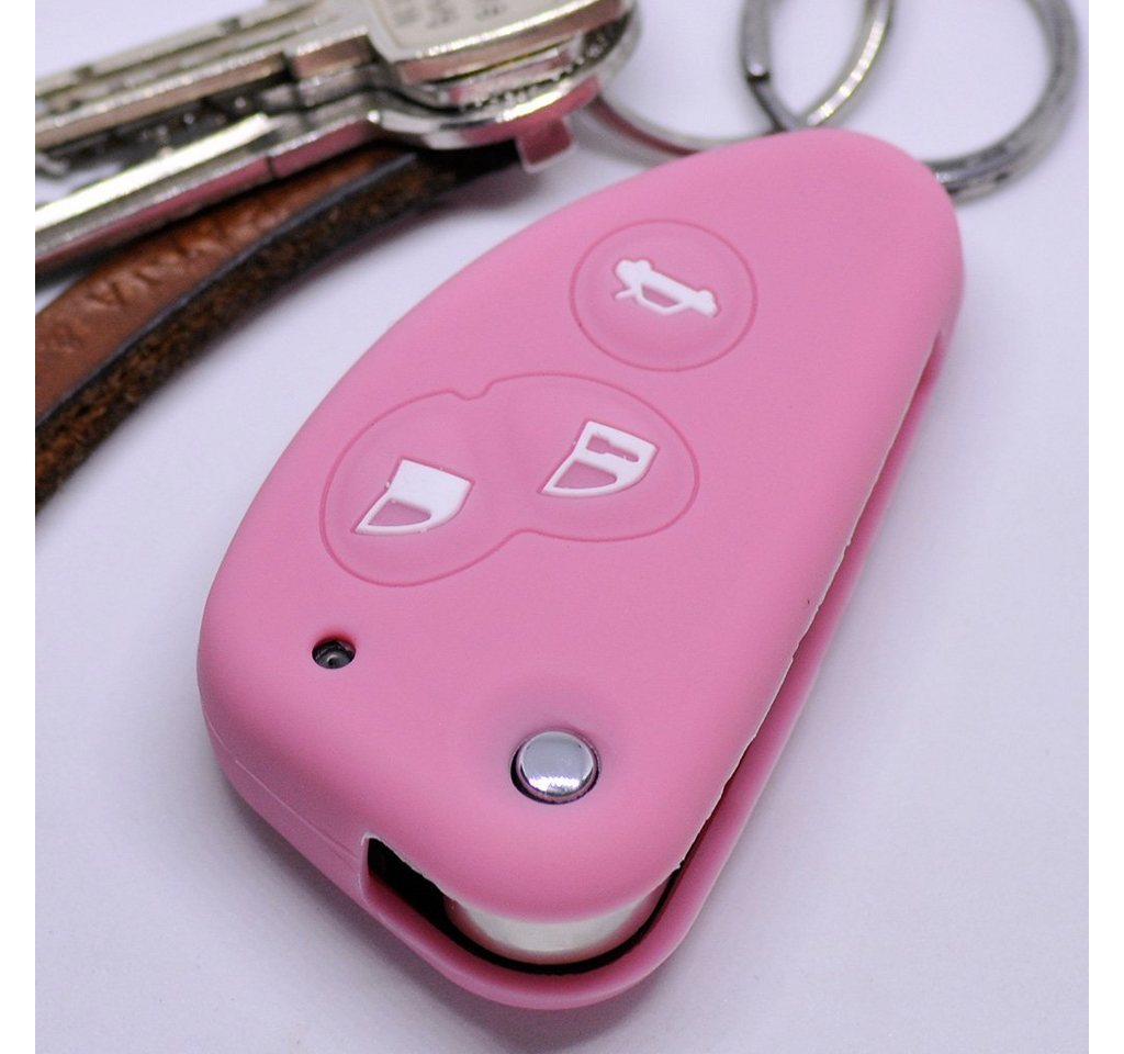 mt-key Schlüsseltasche Autoschlüssel Softcase Silikon Schutzhülle Pink, für Alfa Romeo 156 147 GT 97-10 3 Tasten Klappschlüssel von mt-key