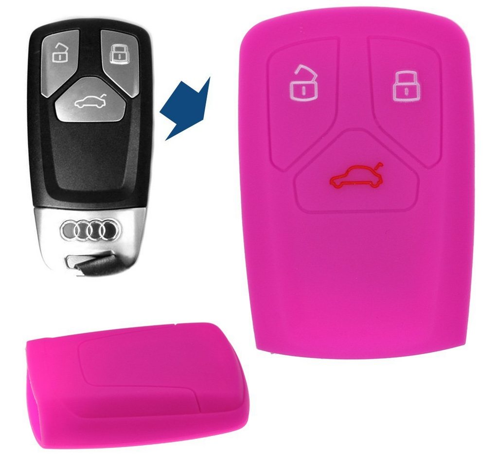 mt-key Schlüsseltasche Autoschlüssel Softcase Silikon Schutzhülle Pink, für Audi A4 S4 Q7 Q5 TT RS A5 S5 3 Tasten KEYLESS SMARTKEY von mt-key