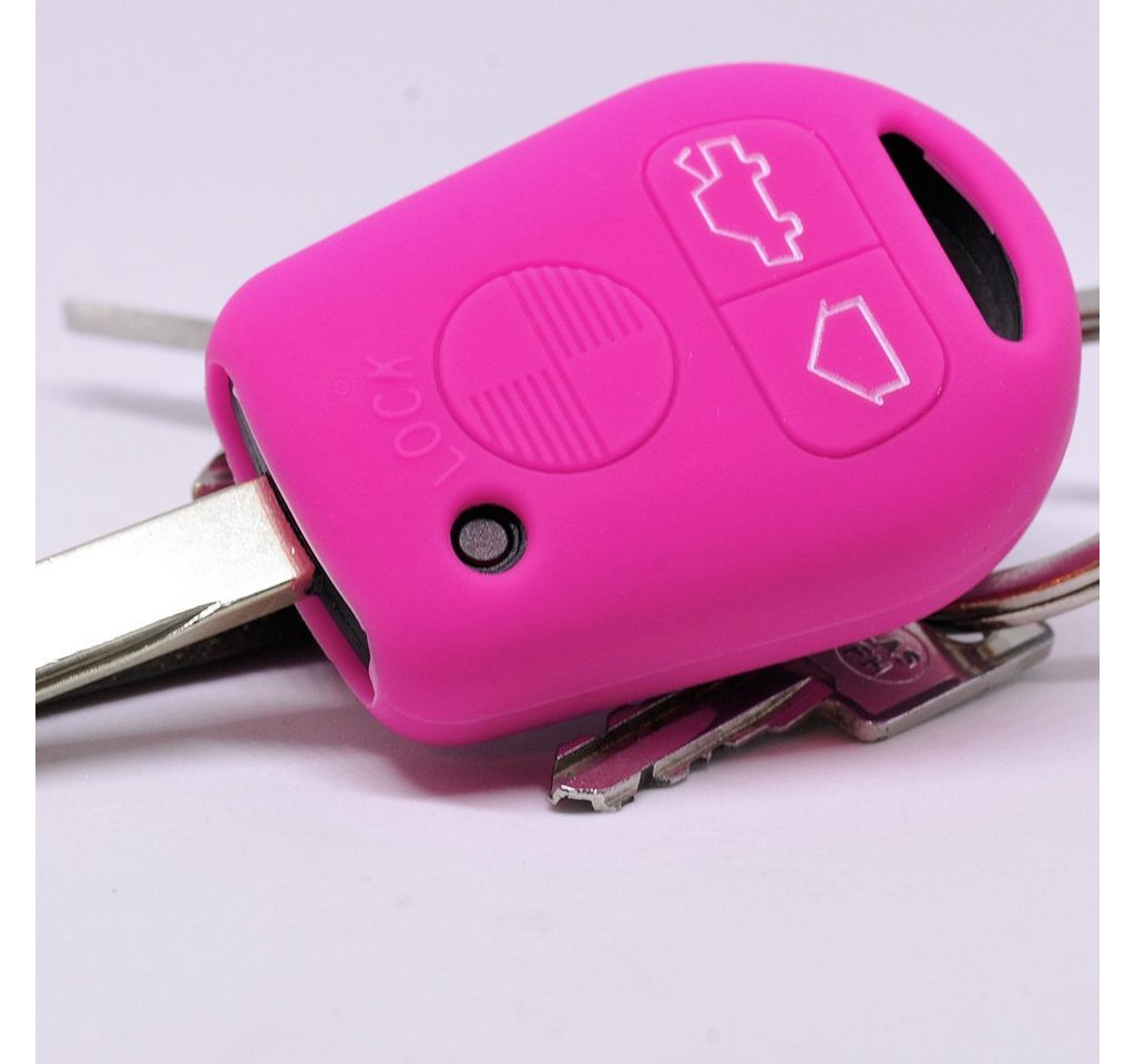 mt-key Schlüsseltasche Autoschlüssel Softcase Silikon Schutzhülle Pink, für BMW E36 E39 E34 E38 3er 5er 7er E32 8er E31 3 Tasten Fernbedienung von mt-key