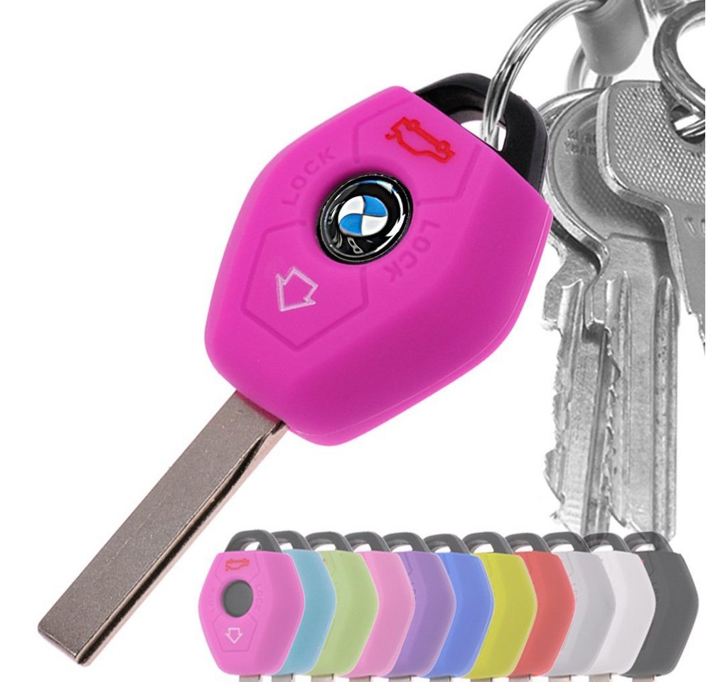 mt-key Schlüsseltasche Autoschlüssel Softcase Silikon Schutzhülle Pink, für BMW E46 E83 E52 E85 E86 E39 E61 E60 E53 3 Knopf Funk Fernbedienung von mt-key