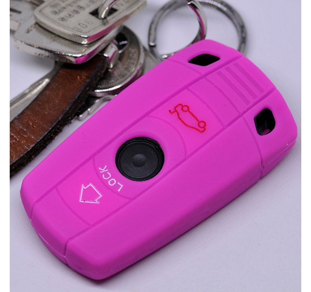 mt-key Schlüsseltasche Autoschlüssel Softcase Silikon Schutzhülle Pink, für BMW E90 E91 Z4 E87 E60 E71 E72 E81 E82 E88 E89 1er 5er ab 2008 von mt-key