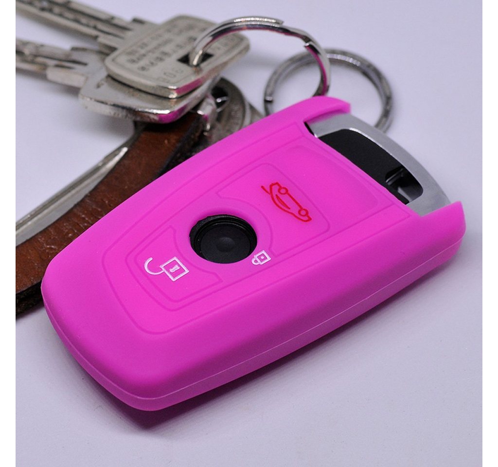 mt-key Schlüsseltasche Autoschlüssel Softcase Silikon Schutzhülle Pink, für BMW F20 F13 F30 F31 F32 F33 F22 1er 2er 3er 4er F10 F25 F07 F11 von mt-key