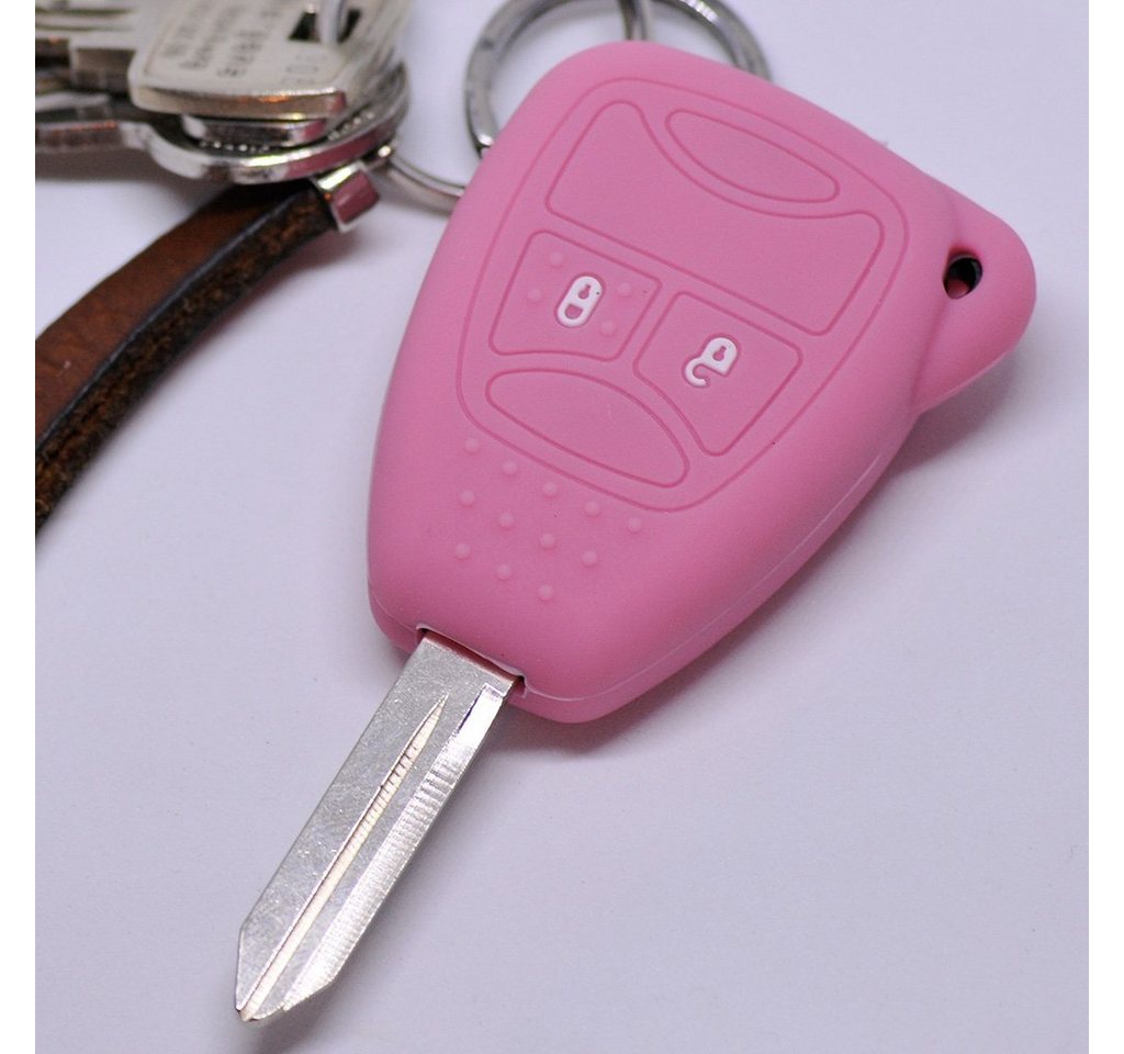 mt-key Schlüsseltasche Autoschlüssel Softcase Silikon Schutzhülle Pink, für Chrysler 300C Voyager Dodge RAM Jeep Commander Grand Cherokee von mt-key