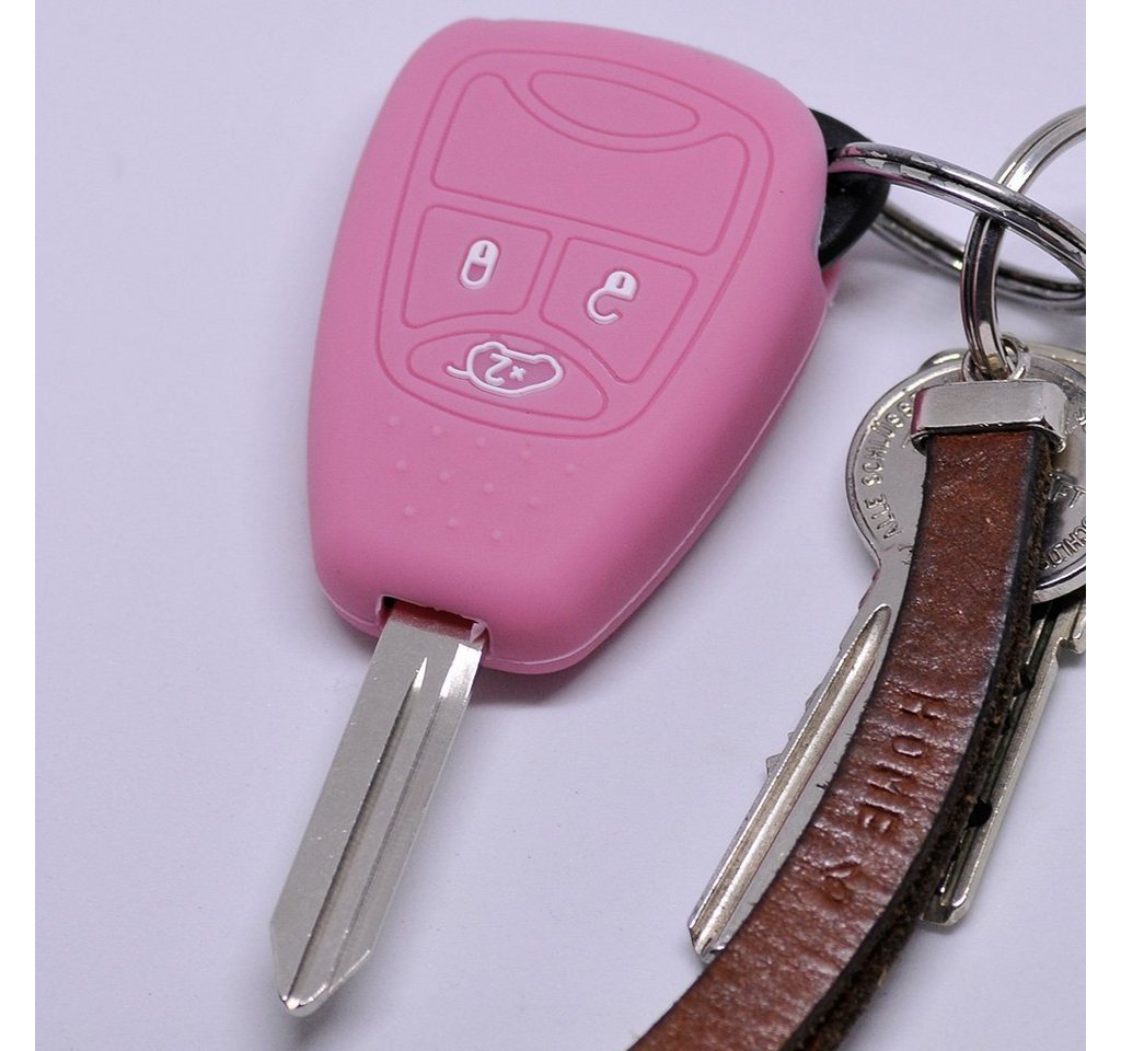 mt-key Schlüsseltasche Autoschlüssel Softcase Silikon Schutzhülle Pink, für Chrysler 300C Voyager Dodge RAM Jeep Commander Grand Cherokee von mt-key