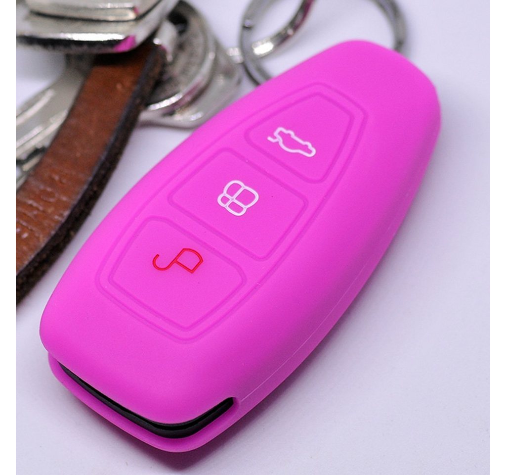 mt-key Schlüsseltasche Autoschlüssel Softcase Silikon Schutzhülle Pink, für Ford C-Max S-Max B-Max Galaxy Focus Mondeo Fiesta Kuga 3 Tasten von mt-key