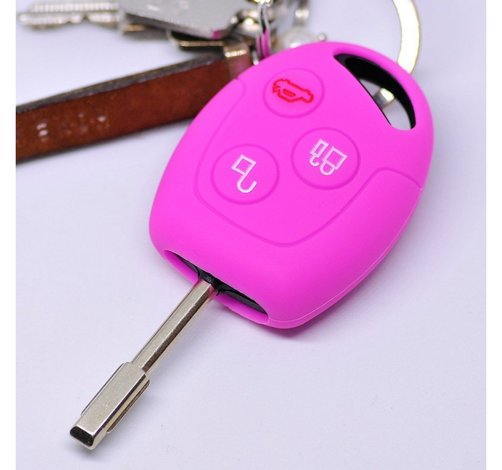mt-key Schlüsseltasche Autoschlüssel Softcase Silikon Schutzhülle Pink, für Ford Transit Mondeo Focus II Fiesta VI Fusion Galaxy S-MAX 3 Knopf von mt-key