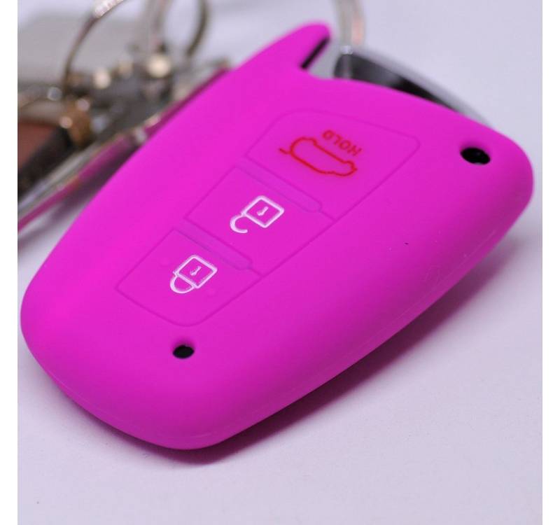 mt-key Schlüsseltasche Autoschlüssel Softcase Silikon Schutzhülle Pink, für Hyundai Genesis Equus ix45 Grandeur Santa Fe Azera 3 Knopf KEYLESS von mt-key