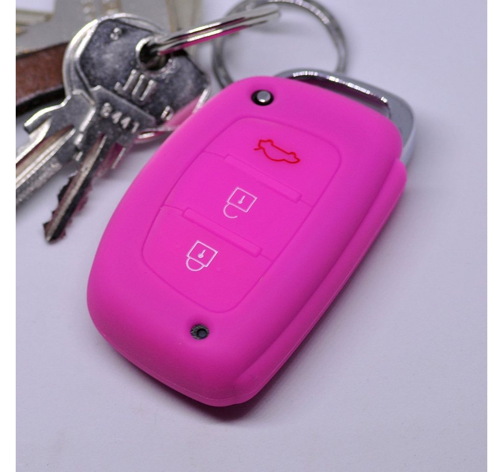 mt-key Schlüsseltasche Autoschlüssel Softcase Silikon Schutzhülle Pink, für Hyundai i10 i20 i40 ix25 ix35 Tucson Accent Ioniq Sonata Santa Fe von mt-key