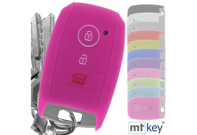 mt-key Schlüsseltasche Autoschlüssel Softcase Silikon Schutzhülle Pink, für KIA Picantio Rio Ceed Soul Sportage Stonic 3 Tasten KEYLESS von mt-key