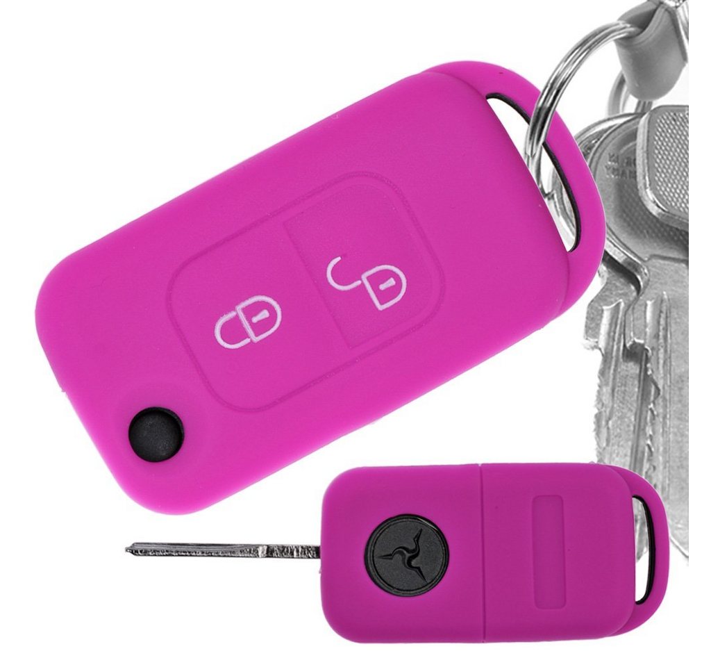 mt-key Schlüsseltasche Autoschlüssel Softcase Silikon Schutzhülle Pink, für Mercedes Benz SLK A-Klasse R170 W168 2 Tasten Klappschlüssel von mt-key