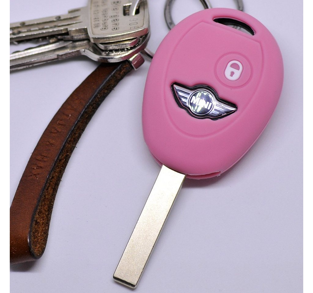 mt-key Schlüsseltasche Autoschlüssel Softcase Silikon Schutzhülle Pink, für Mini Cooper Cabrio Coupe Clubman 2 Tasten Funk Fernbedienung von mt-key