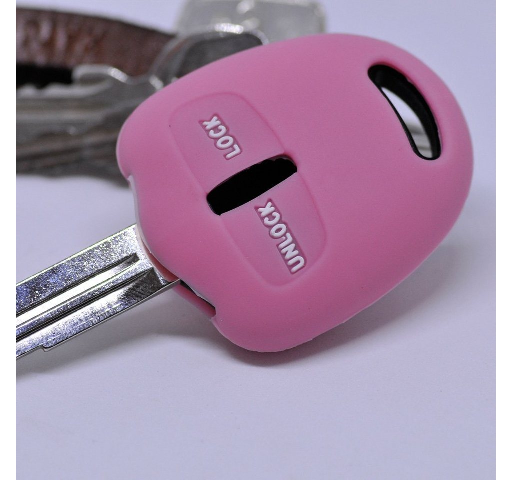 mt-key Schlüsseltasche Autoschlüssel Softcase Silikon Schutzhülle Pink, für Mitsubishi Lancer ASX Outback Pajero Sports 2 Tasten Fernbedienung von mt-key