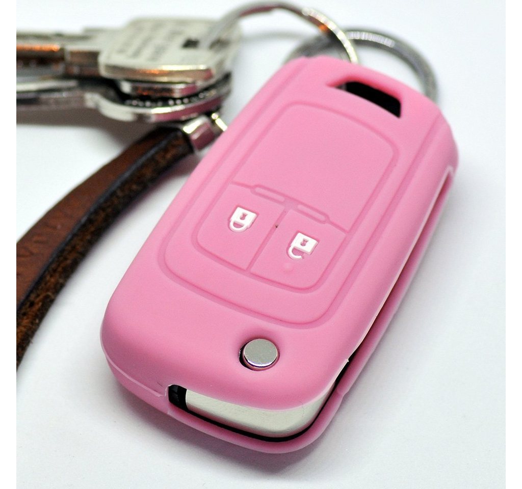 mt-key Schlüsseltasche Autoschlüssel Softcase Silikon Schutzhülle Pink, für Opel Chevrolet ab 2008 2 Tasten Klappschlüssel von mt-key