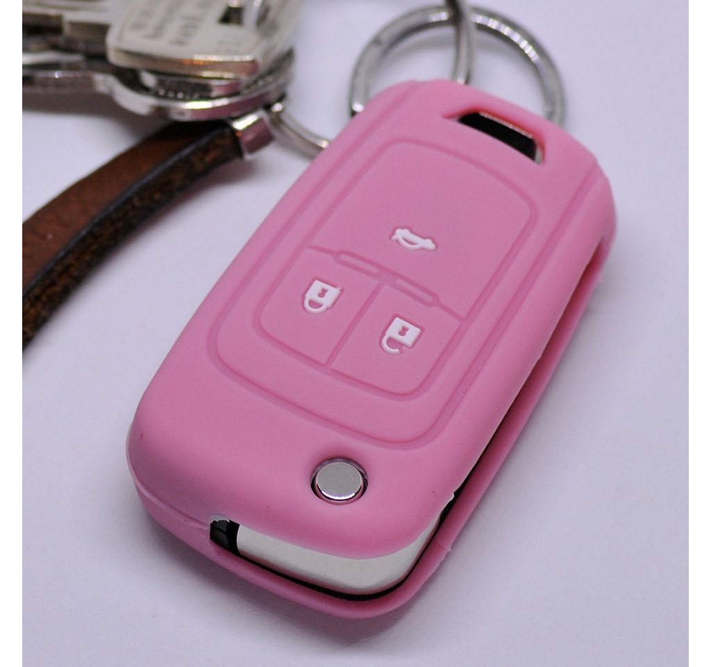 mt-key Schlüsseltasche Autoschlüssel Softcase Silikon Schutzhülle Pink, für Opel Insignia Zafira Meriva ab 2008 Chevrolet Cruze Aveo Spark von mt-key