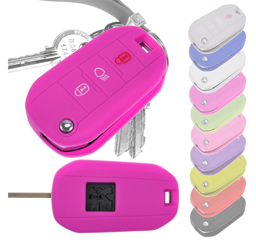 mt-key Schlüsseltasche Autoschlüssel Softcase Silikon Schutzhülle Pink, für Peugeot 208 301 308 508 5008 2008 Expert Citroen C3 C4 Spacetourer von mt-key