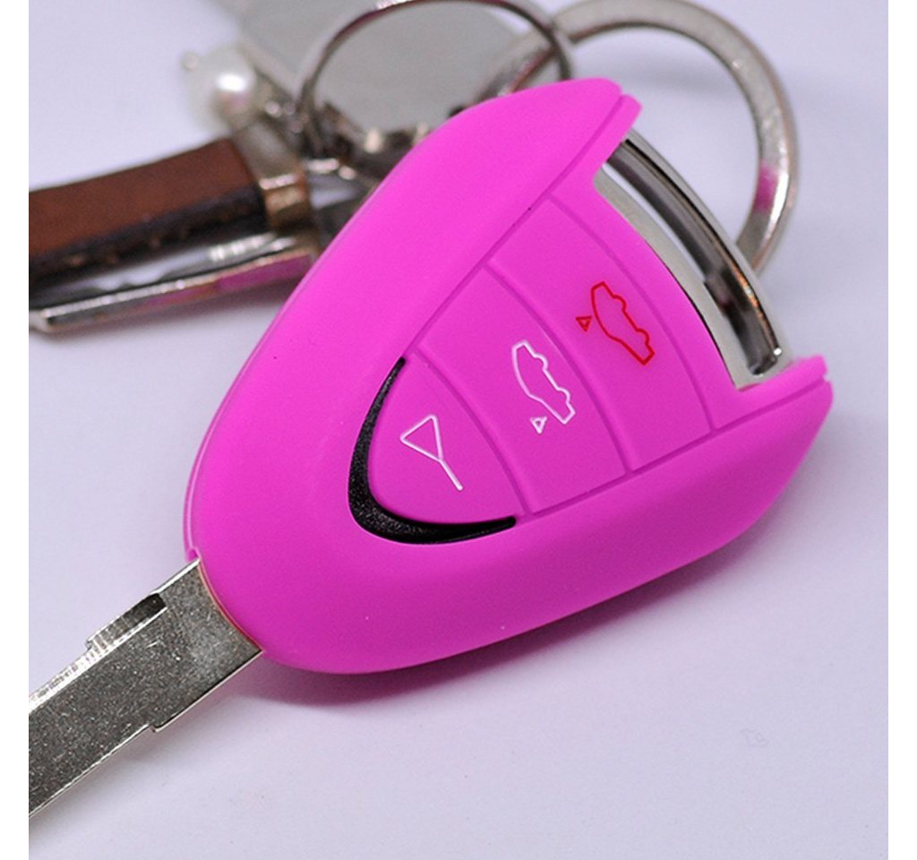 mt-key Schlüsseltasche Autoschlüssel Softcase Silikon Schutzhülle Pink, für Porsche 911 997 987 Boxster Cayman Funkschlüssel 3 Tasten von mt-key
