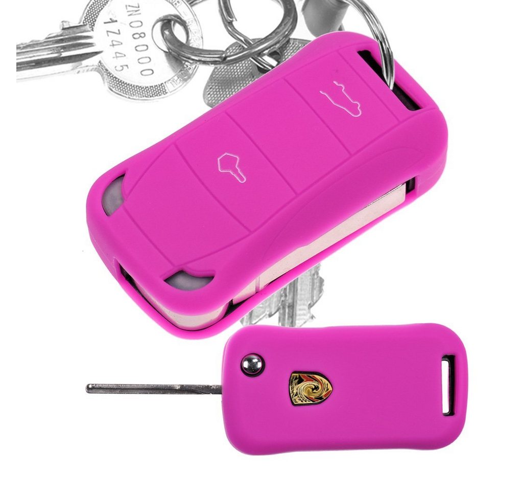 mt-key Schlüsseltasche Autoschlüssel Softcase Silikon Schutzhülle Pink, für Porsche Cayenne 955 9PA 2002-2012 2 Tasten Klappschlüssel von mt-key