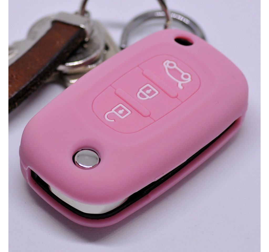mt-key Schlüsseltasche Autoschlüssel Softcase Silikon Schutzhülle Pink, für Renault Twingo Clio Smart Forfour 3 Tasten Klappschlüssel von mt-key