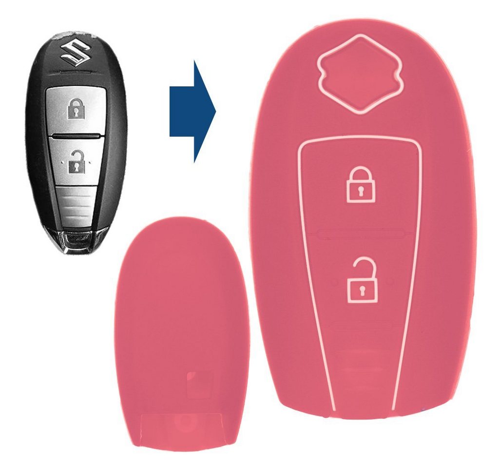 mt-key Schlüsseltasche Autoschlüssel Softcase Silikon Schutzhülle Pink, für Suzuki Swift Vitara Ignis Jimny Baleno SX4 2 Tasten KEYLESS von mt-key