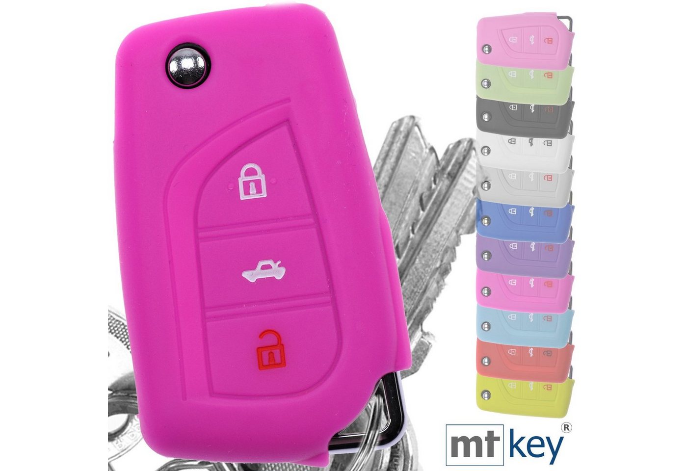 mt-key Schlüsseltasche Autoschlüssel Softcase Silikon Schutzhülle Pink, für Toyota AURIS Corolla Avensis 3 Tasten Klappschlüssel von mt-key