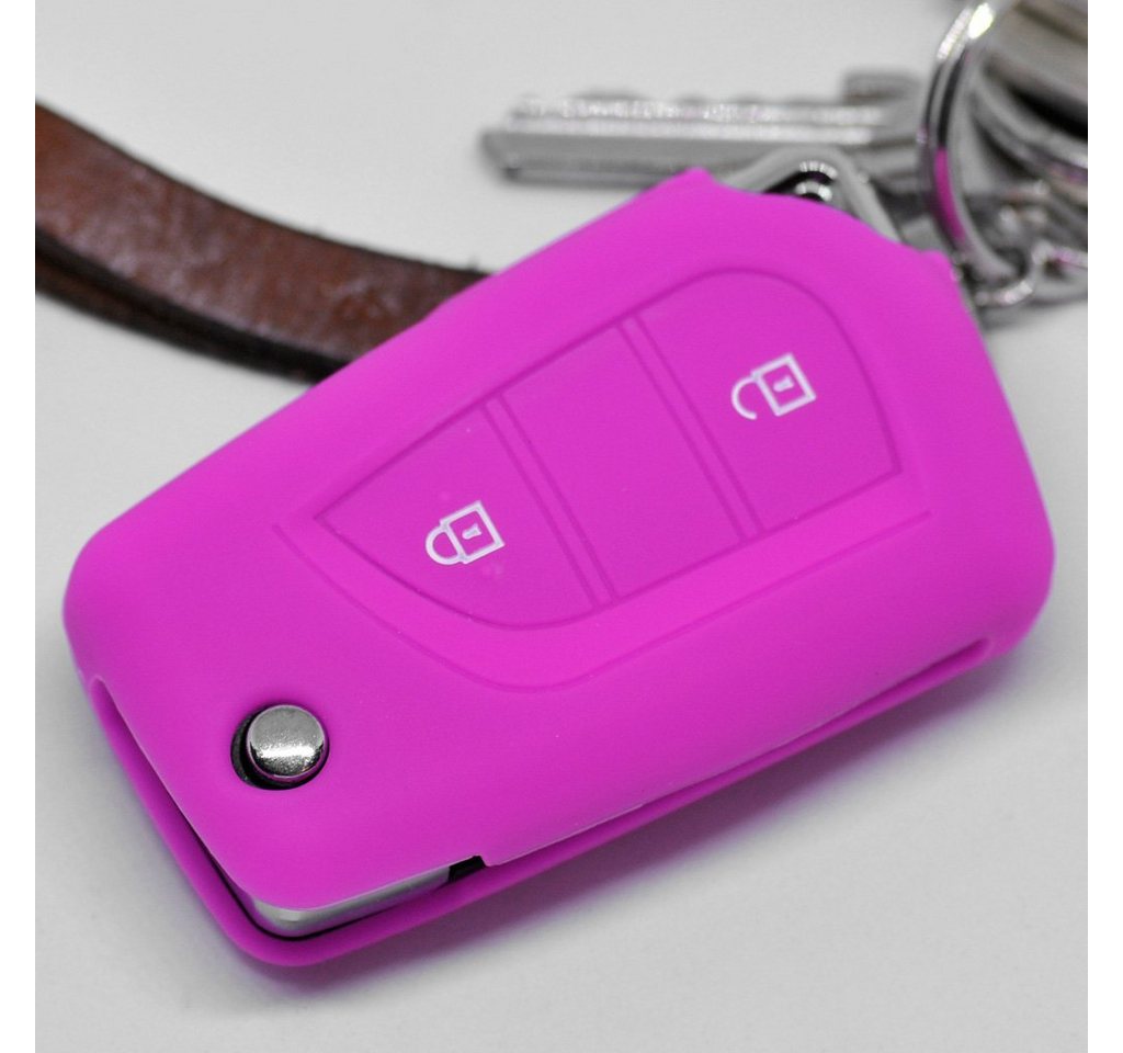 mt-key Schlüsseltasche Autoschlüssel Softcase Silikon Schutzhülle Pink, für Toyota Aygo Citroen C1 Peugeot 108 2 Tasten Klappschlüssel von mt-key