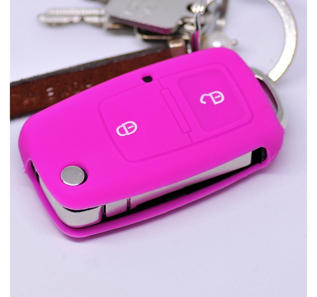 mt-key Schlüsseltasche Autoschlüssel Softcase Silikon Schutzhülle Pink, für VW Golf Polo Fox EOS Jetta SEAT Skoda bis 2009 2 Tasten Schlüssel von mt-key