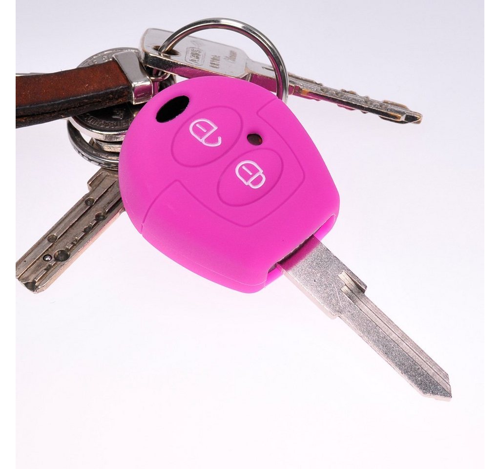 mt-key Schlüsseltasche Autoschlüssel Softcase Silikon Schutzhülle Pink, für VW SEAT Skoda T4 Fox Sharan Polo Cordoba 2 Tasten Fernbedienung von mt-key
