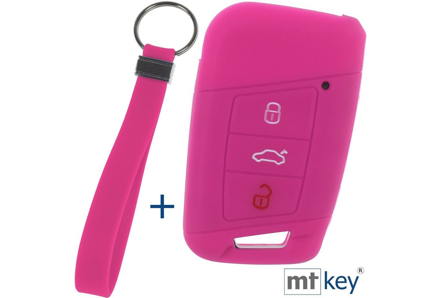 mt-key Schlüsseltasche Autoschlüssel Softcase Silikon Schutzhülle Pink mit Schlüsselband, für VW Passat B8 Arteon Skoda Kodiaq 3 Tasten KEYLESS SMARTKEY von mt-key