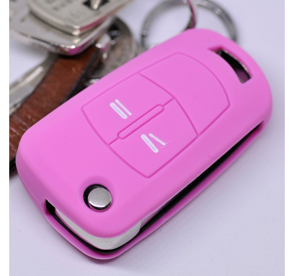 mt-key Schlüsseltasche Autoschlüssel Softcase Silikon Schutzhülle Rosa, OPEL Astra Vectra Corsa Zafira Signum bis 2008 2 Tasten Schlüssel von mt-key