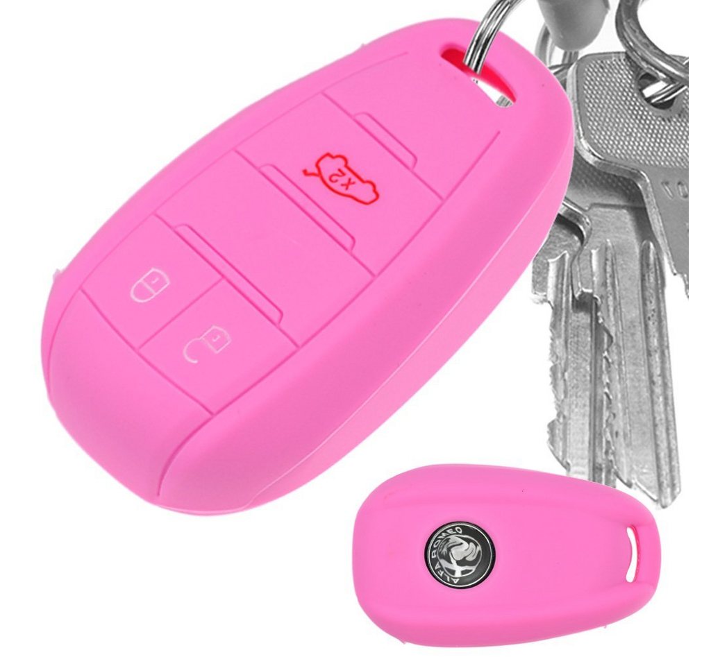 mt-key Schlüsseltasche Autoschlüssel Softcase Silikon Schutzhülle Rosa, für ALFA Romeo Giulia Stelvio Giulietta 3 Tasten KEYLESS SMARTKEY von mt-key