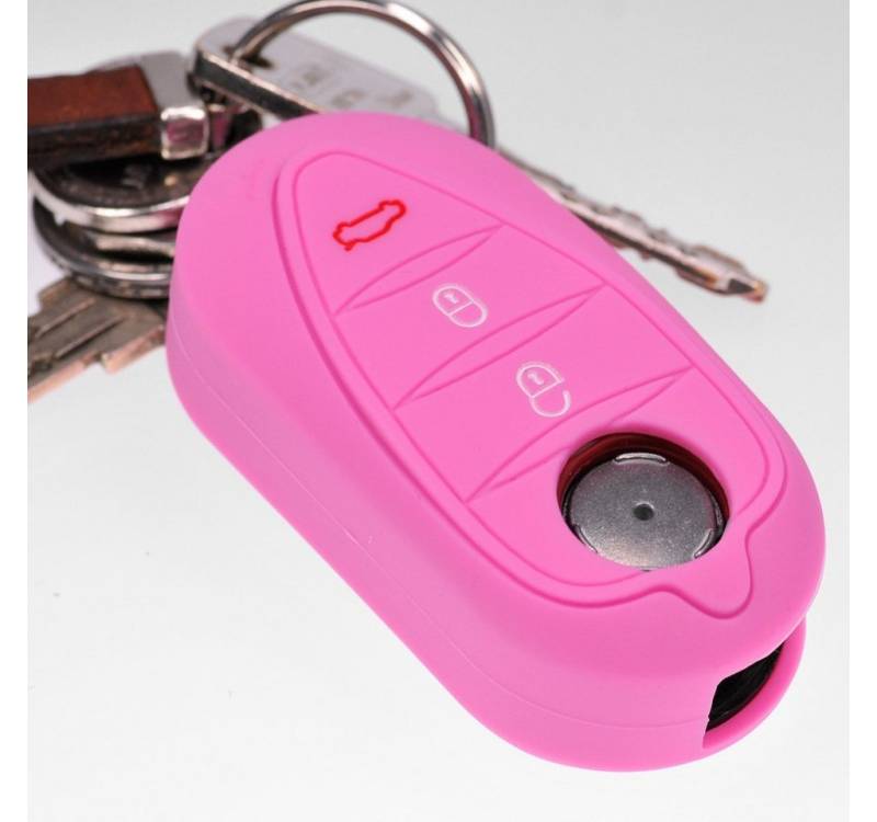 mt-key Schlüsseltasche Autoschlüssel Softcase Silikon Schutzhülle Rosa, für ALFA Romeo Mito Giulietta 940 4C ab 2008 3 Tasten Klappschlüssel von mt-key