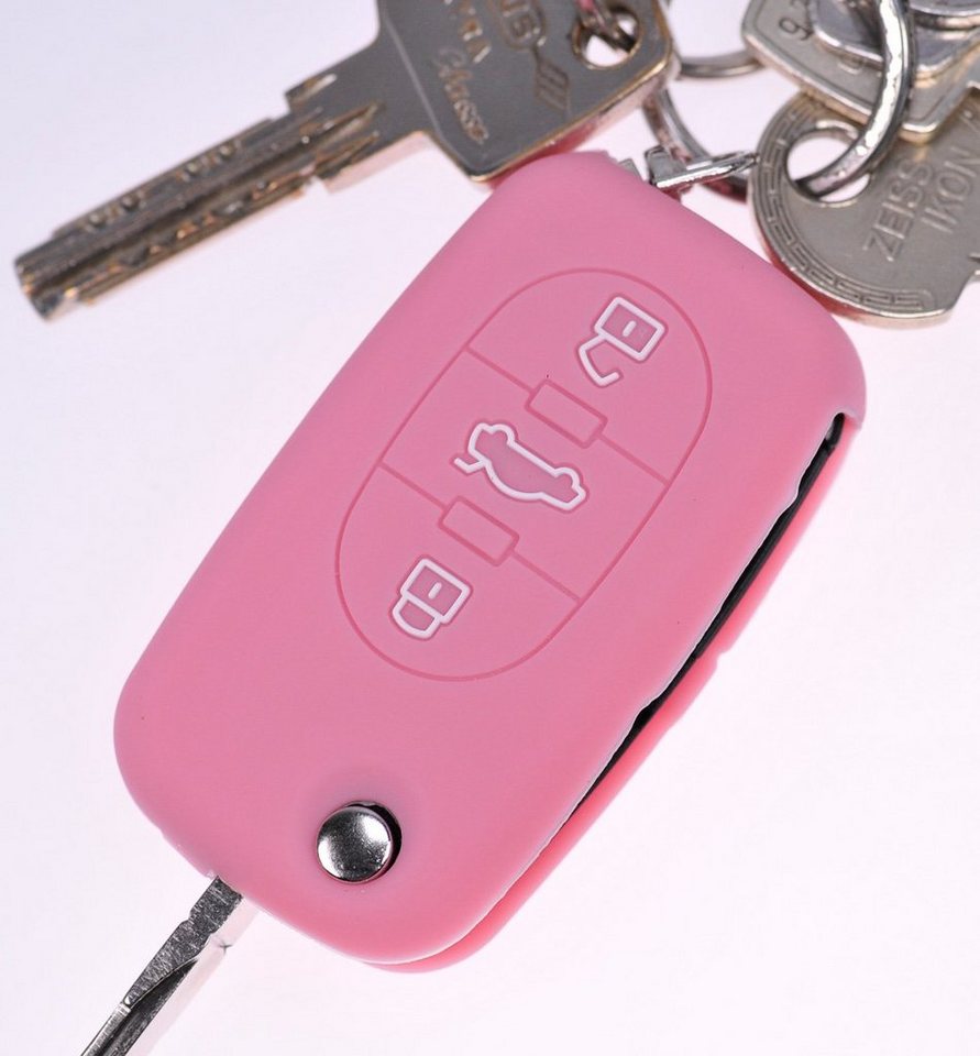 mt-key Schlüsseltasche Autoschlüssel Softcase Silikon Schutzhülle Rosa, für Audi A4 B6 A3 8L A6 C5 A2 K 3 Tasten Klappschlüssel von mt-key