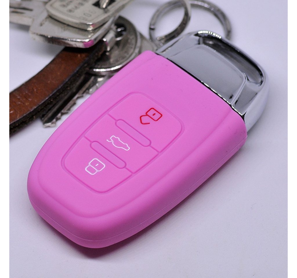 mt-key Schlüsseltasche Autoschlüssel Softcase Silikon Schutzhülle Rosa, für Audi A5 S5 A4 S4 Q3 Q5 A6 S6 R8 TT 3 Tasten KEYLESS SMARTKEY von mt-key