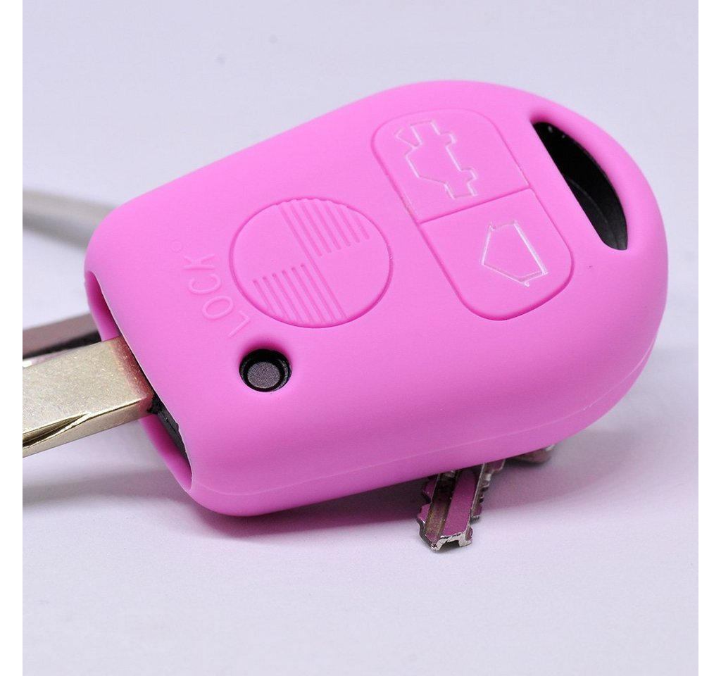 mt-key Schlüsseltasche Autoschlüssel Softcase Silikon Schutzhülle Rosa, für BMW E36 E39 E34 E38 3er 5er 7er E32 8er E31 3 Tasten Fernbedienung von mt-key