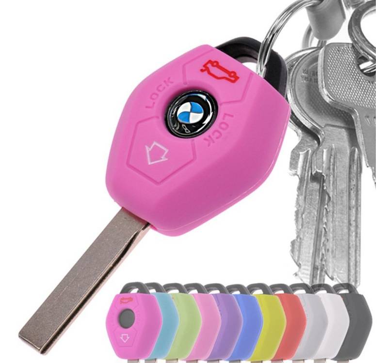 mt-key Schlüsseltasche Autoschlüssel Softcase Silikon Schutzhülle Rosa, für BMW E46 E83 E52 E85 E86 E39 E61 E60 E53 3 Knopf Funk Fernbedienung von mt-key