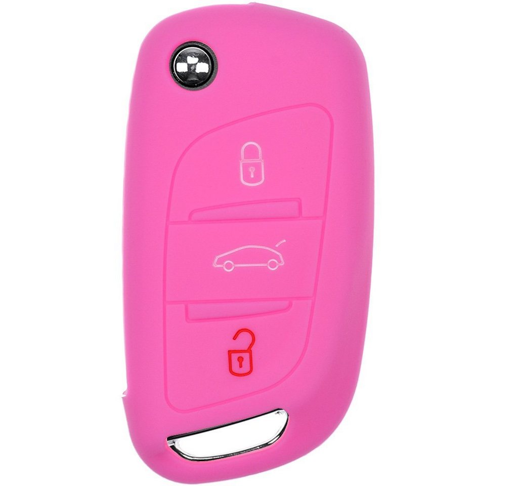 mt-key Schlüsseltasche Autoschlüssel Softcase Silikon Schutzhülle Rosa, für Citroen Berlingo C4 DS3 DS4 DS5 DS6 3 Tasten Klappschlüssel von mt-key