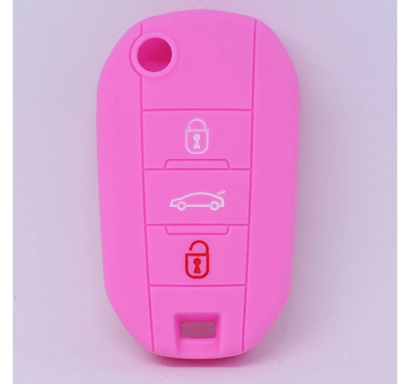 mt-key Schlüsseltasche Autoschlüssel Softcase Silikon Schutzhülle Rosa, für Citroen C4 Picasso Jumpy Flip Peugeot 3 Tasten Klappschlüssel von mt-key
