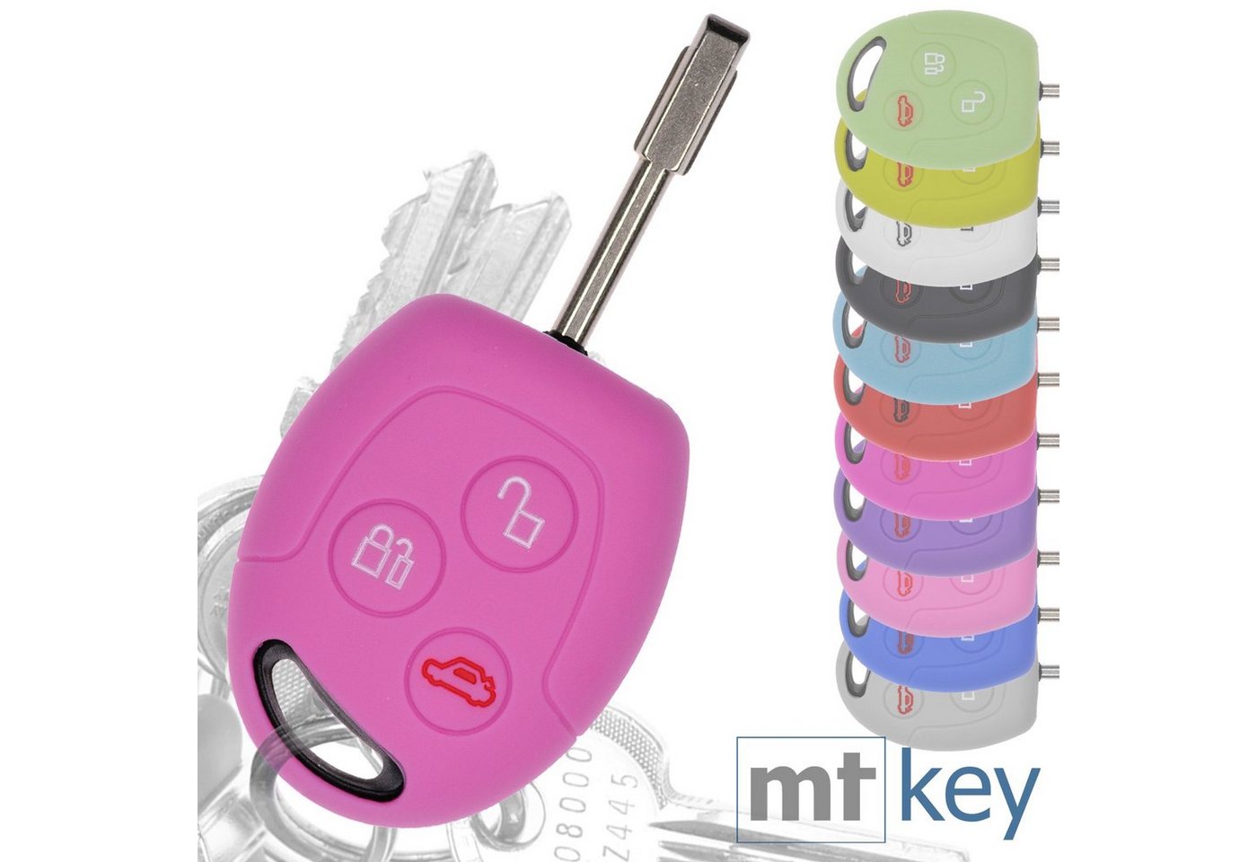 mt-key Schlüsseltasche Autoschlüssel Softcase Silikon Schutzhülle Rosa, für Ford Transit Mondeo Focus II Fiesta VI Fusion Galaxy S-MAX 3 Knopf von mt-key