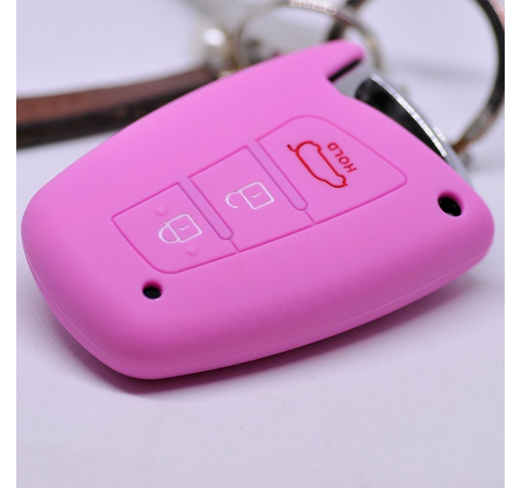 mt-key Schlüsseltasche Autoschlüssel Softcase Silikon Schutzhülle Rosa, für Hyundai Genesis Equus ix45 Grandeur Santa Fe Azera 3 Knopf KEYLESS von mt-key