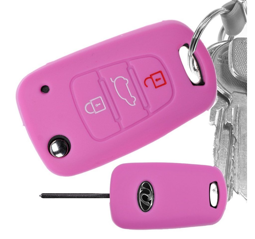 mt-key Schlüsseltasche Autoschlüssel Softcase Silikon Schutzhülle Rosa, für Hyundai i30 ix20 ix35 KIA Soul Sportage 3 Tasten Klappschlüssel von mt-key