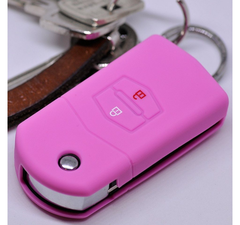 mt-key Schlüsseltasche Autoschlüssel Softcase Silikon Schutzhülle Rosa, für Mazda CX-7 CX-5 2 4 5 6 RX-8 2 Tasten Klappschlüssel von mt-key