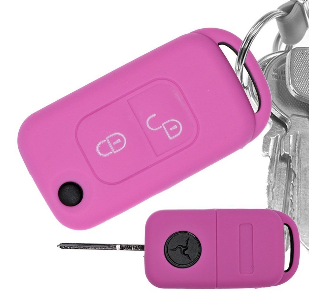 mt-key Schlüsseltasche Autoschlüssel Softcase Silikon Schutzhülle Rosa, für Mercedes Benz SLK A-Klasse R170 W168 2 Tasten Klappschlüssel von mt-key