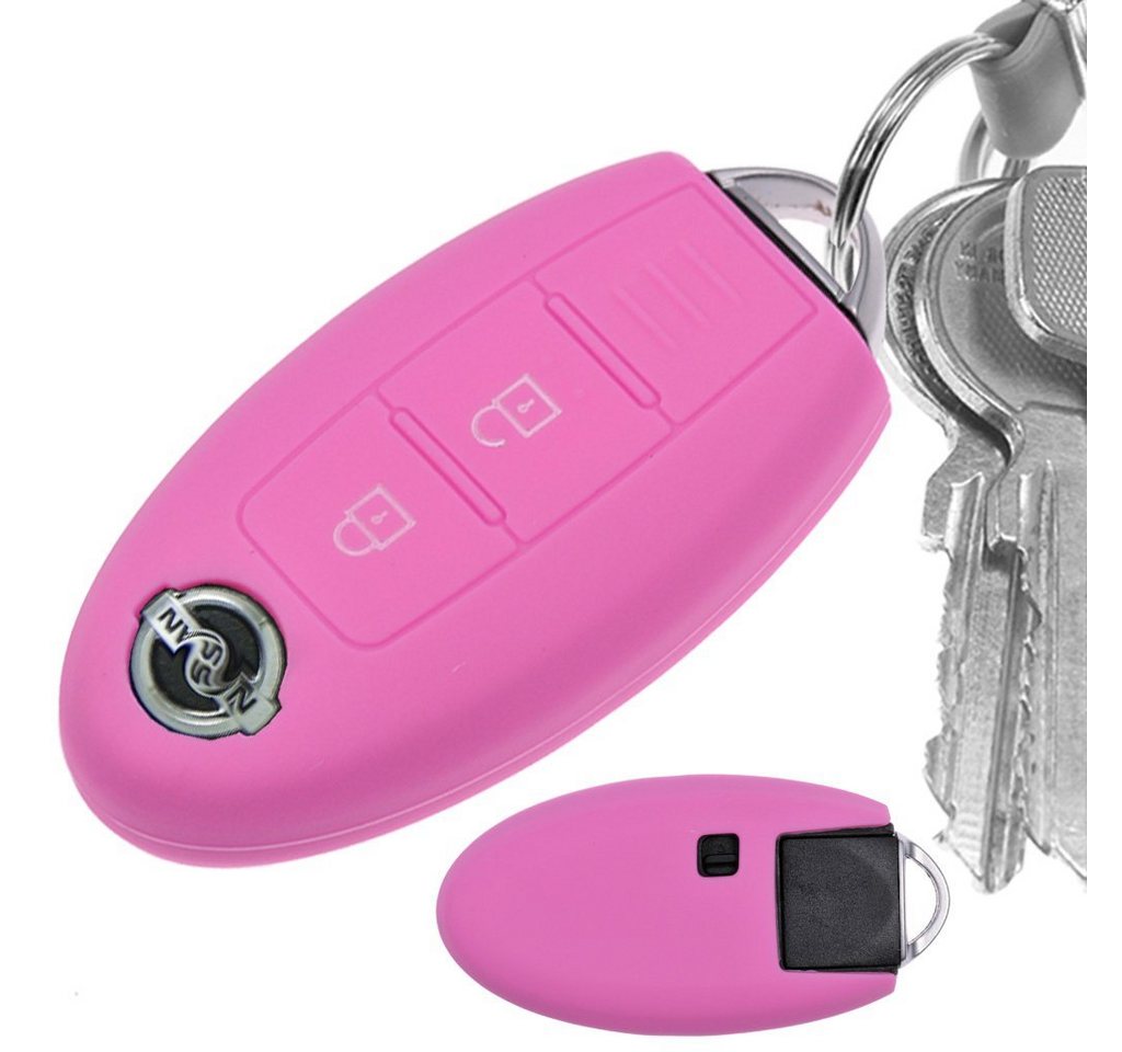 mt-key Schlüsseltasche Autoschlüssel Softcase Silikon Schutzhülle Rosa, für Nissan Juke Micra Note Qashqai Pulsar X-Trail Leaf 3 Knopf KEYLESS von mt-key