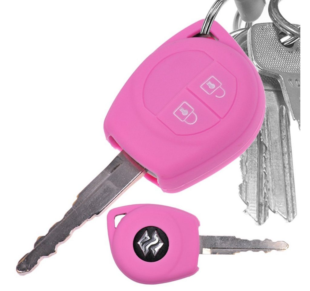 mt-key Schlüsseltasche Autoschlüssel Softcase Silikon Schutzhülle Rosa, für OPEL Agila B Nissan Pixo Suzuki Alto SX4 Swift Splash 2 Tasten von mt-key