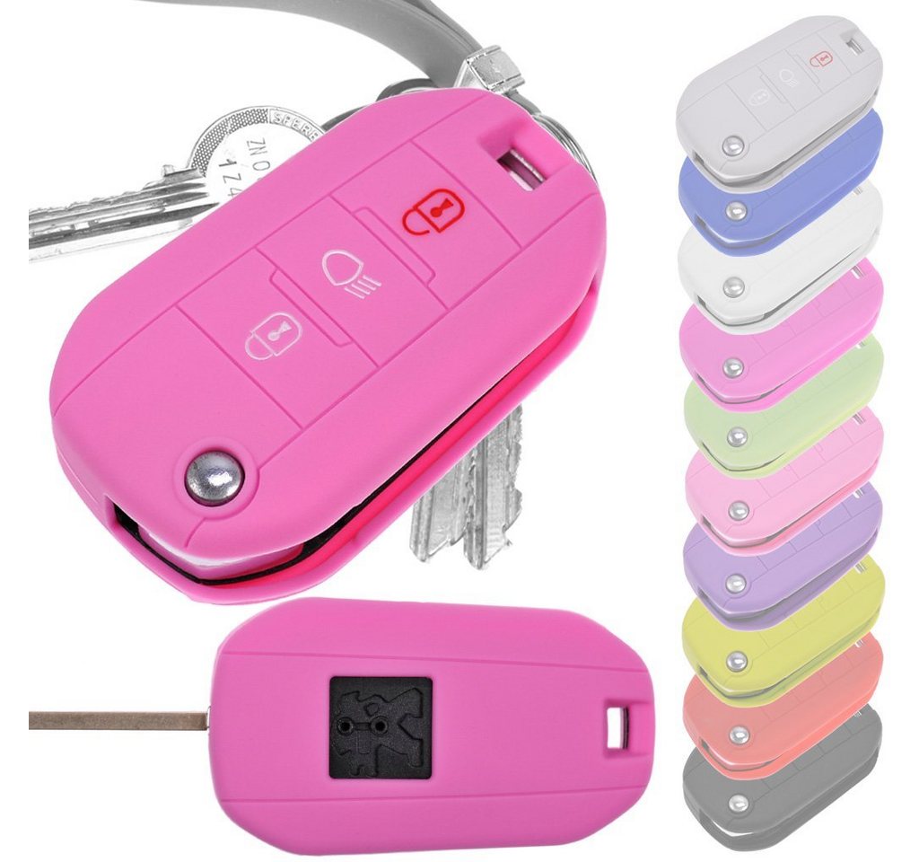 mt-key Schlüsseltasche Autoschlüssel Softcase Silikon Schutzhülle Rosa, für Peugeot 208 301 308 508 5008 2008 Expert Citroen C3 C4 Spacetourer von mt-key