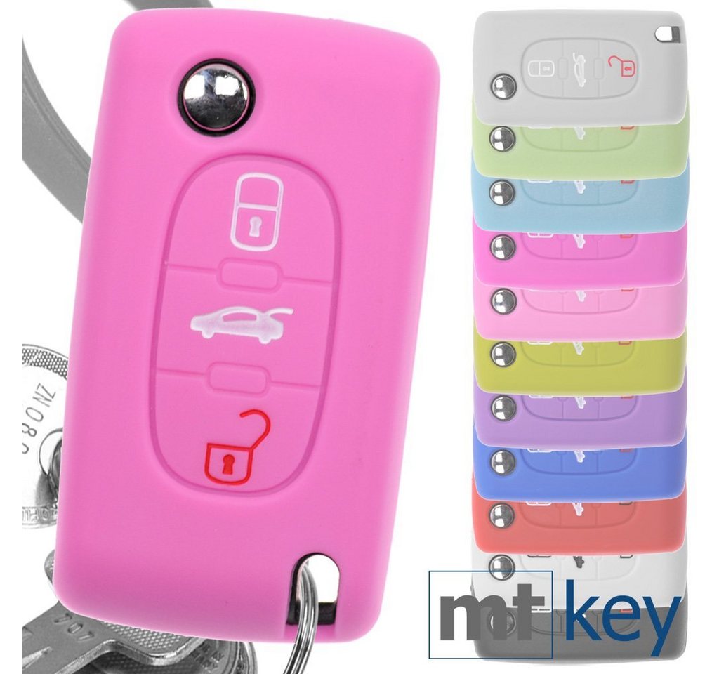 mt-key Schlüsseltasche Autoschlüssel Softcase Silikon Schutzhülle Rosa, für Peugeot 307 308 I 407 Expert RCZ Citroen C4 C5 III 3 Tasten von mt-key