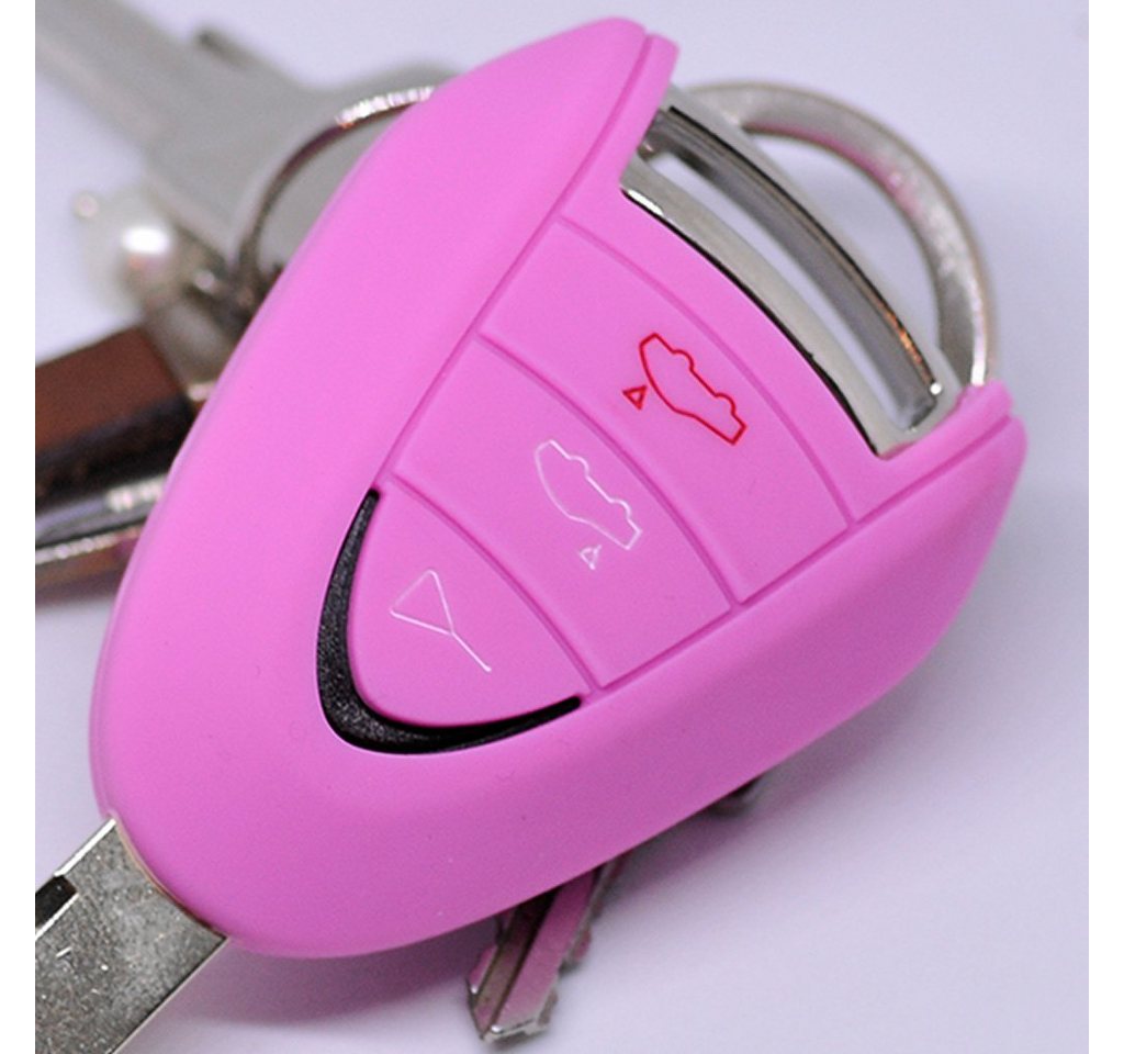 mt-key Schlüsseltasche Autoschlüssel Softcase Silikon Schutzhülle Rosa, für Porsche 911 997 987 Boxster Cayman Funkschlüssel 3 Tasten von mt-key