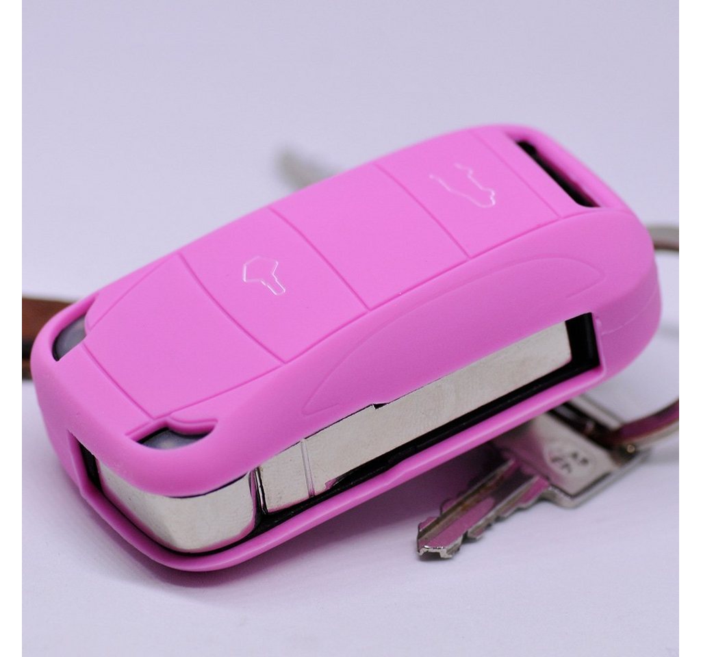 mt-key Schlüsseltasche Autoschlüssel Softcase Silikon Schutzhülle Rosa, für Porsche Cayenne 955 9PA 2002-2012 2 Tasten Klappschlüssel von mt-key