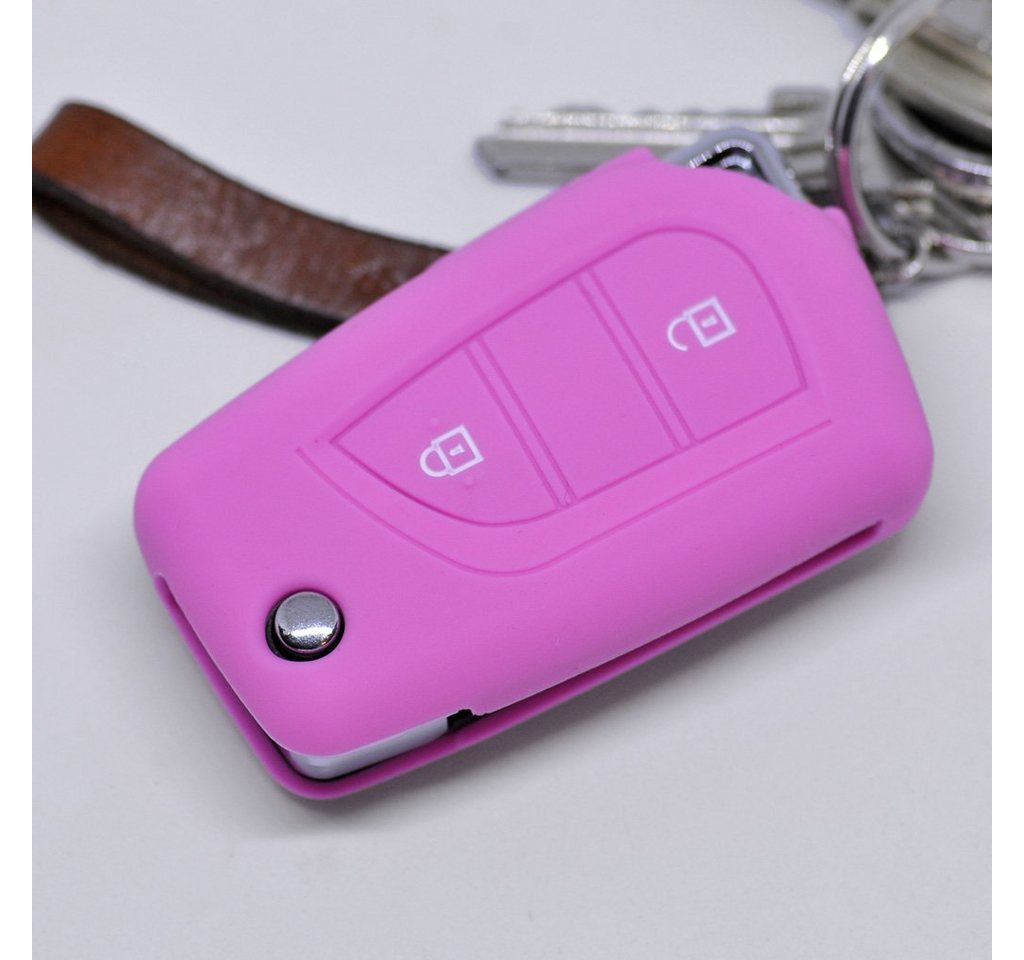 mt-key Schlüsseltasche Autoschlüssel Softcase Silikon Schutzhülle Rosa, für Toyota Aygo Citroen C1 Peugeot 108 2 Tasten Klappschlüssel von mt-key