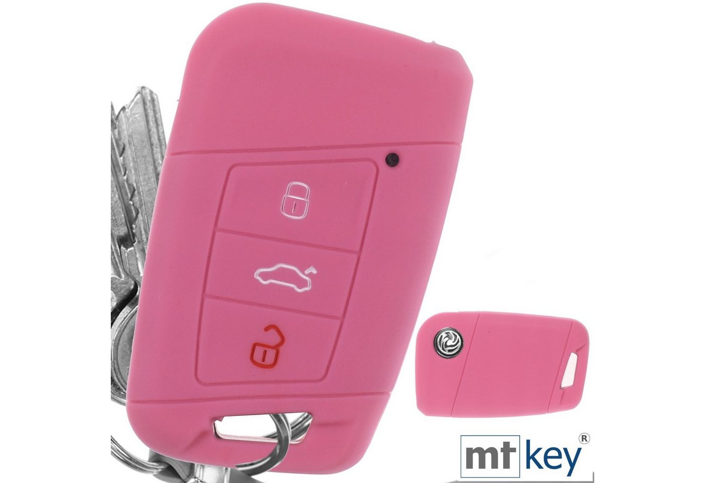 mt-key Schlüsseltasche Autoschlüssel Softcase Silikon Schutzhülle Rosa, für VW Passat B8 Arteon Skoda Kodiaq 3 Tasten KEYLESS SMARTKEY von mt-key